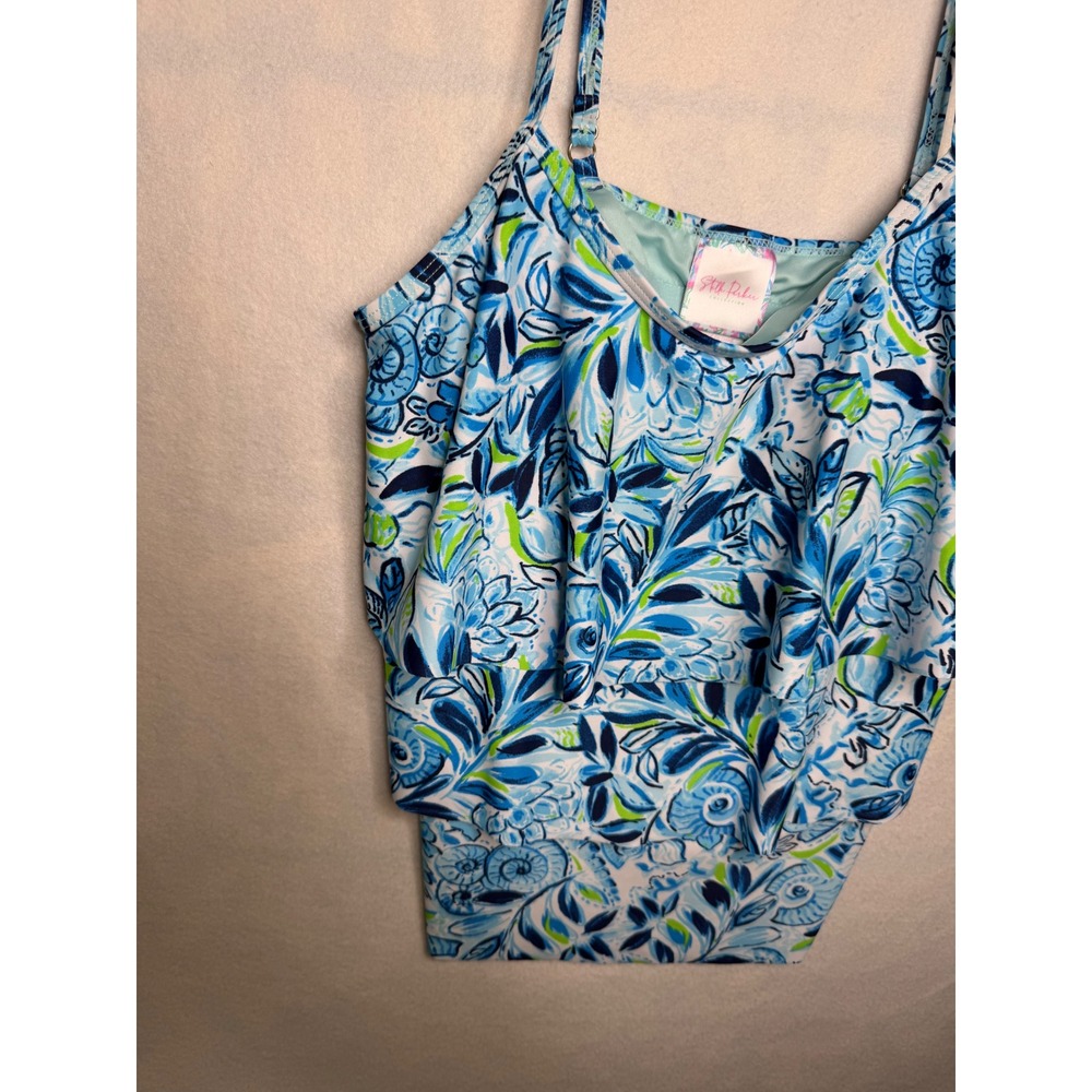 Stella Parker Collection Blue Green Floral Ruffle Tankini Top Swimwear‎ Medium - Picture 3 of 5